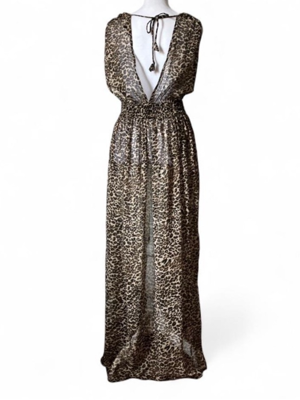America & Beyond Leopard Print Maxi Cover Up Boho Beach Resort Dress size Medium - Picture 3 of 9